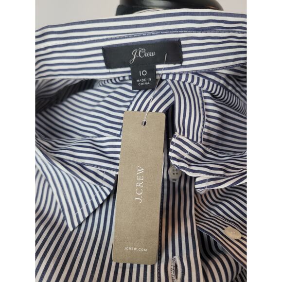 J. Crew NWT Women's Long Sleeve Shirt Dress Blue/White Stripe Poplin Size 10 - Picture 8 of 10